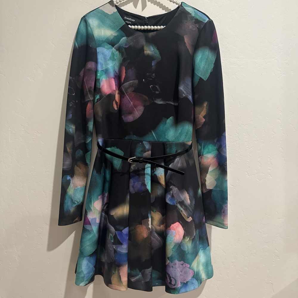bebe Multicolor Floral Long Sleeve Dress